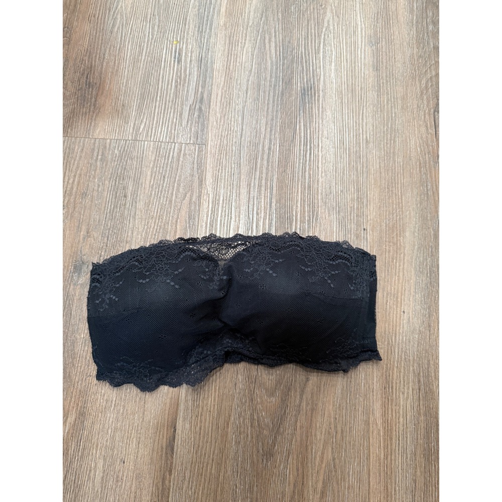 Spanx Undietectable Black‎ Floral Lace Bandeau Bra Strapless Wireless Large L/G